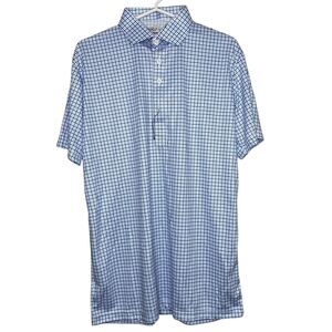 Collars & Co Polo Shirt Men L Relaxed Fit Blue Plaid Tattersall Dress Collar NEW